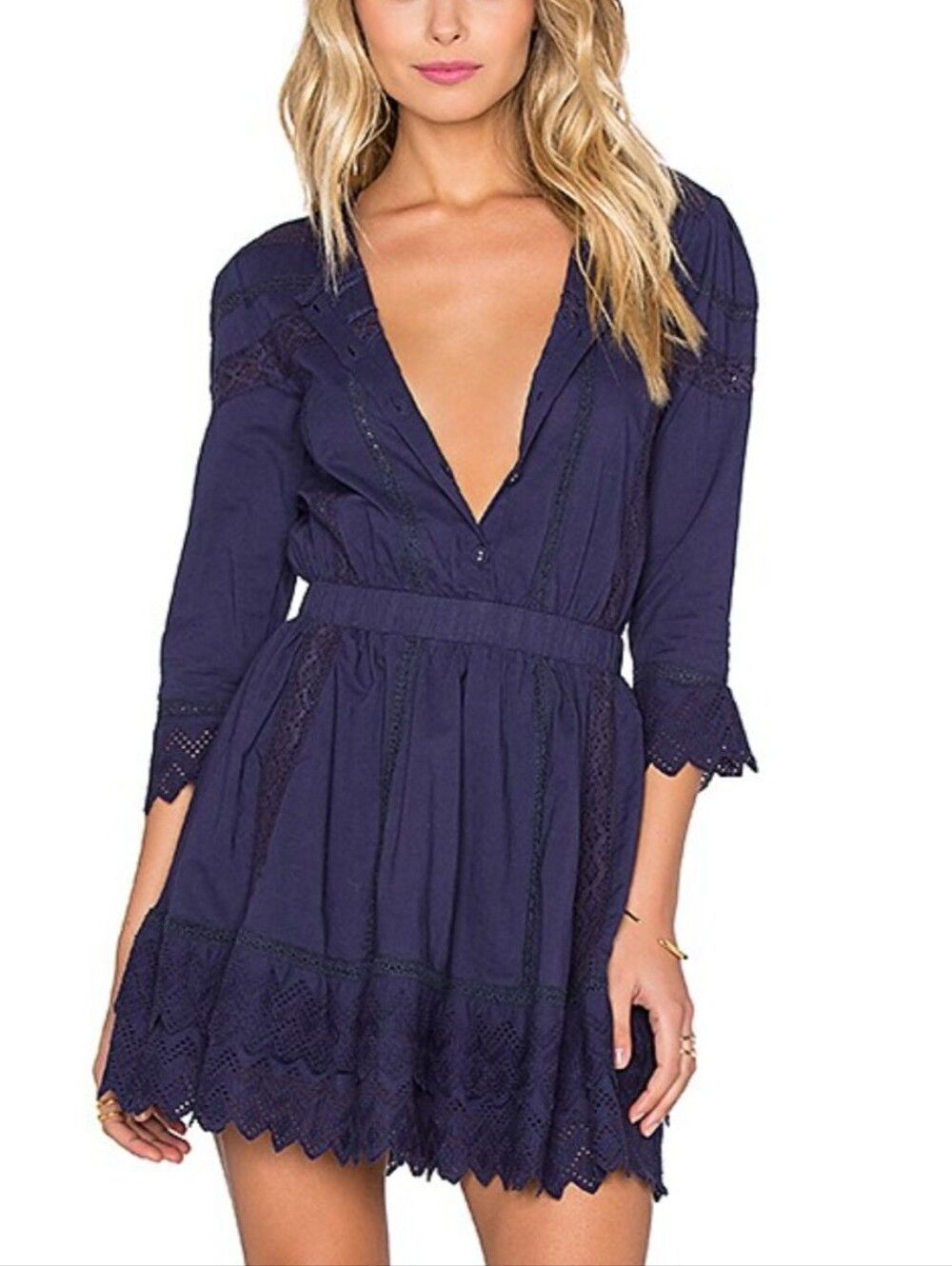 Tularosa Revolve Womens Navy Blue Belmont 3/4 Sleeve Cocktail Mini Dress Small